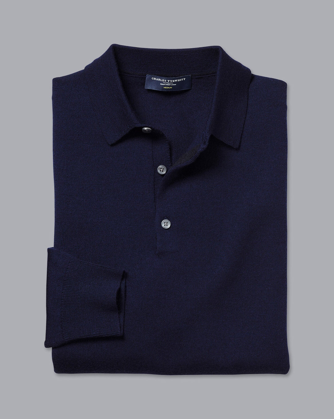 Navy Blue Pure Merino Polo Neck Jumper