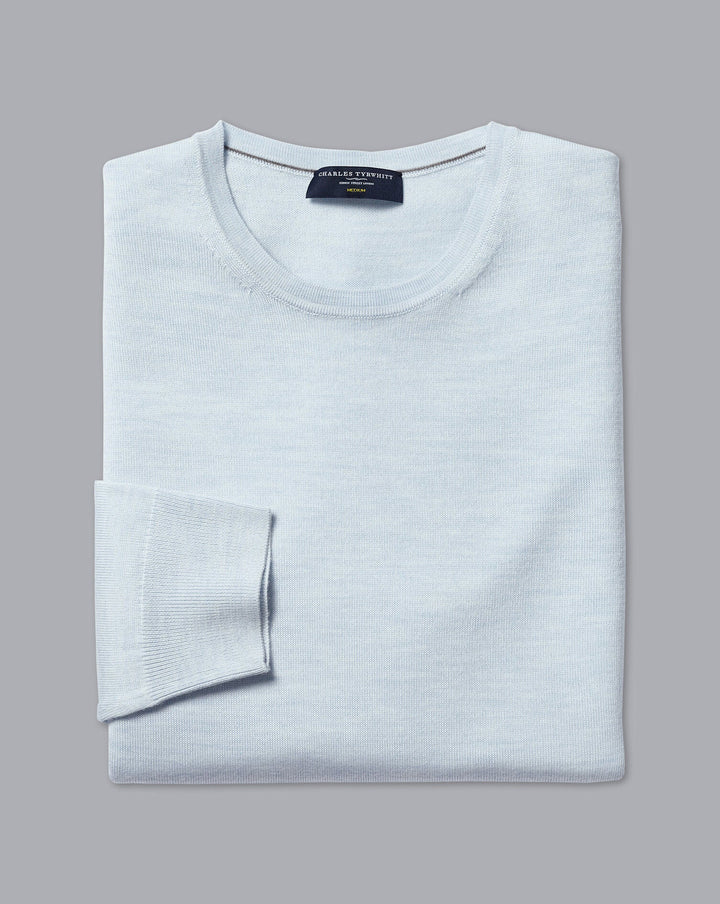 Light Blue Pure Merino Crew Neck Jumper