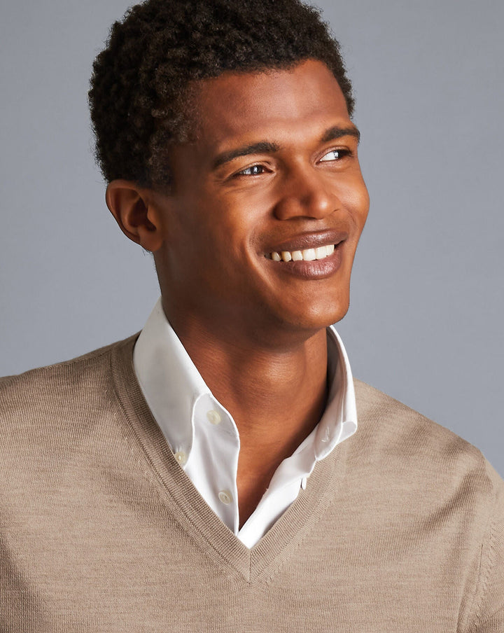 Oatmeal Pure Merino V Neck Jumper