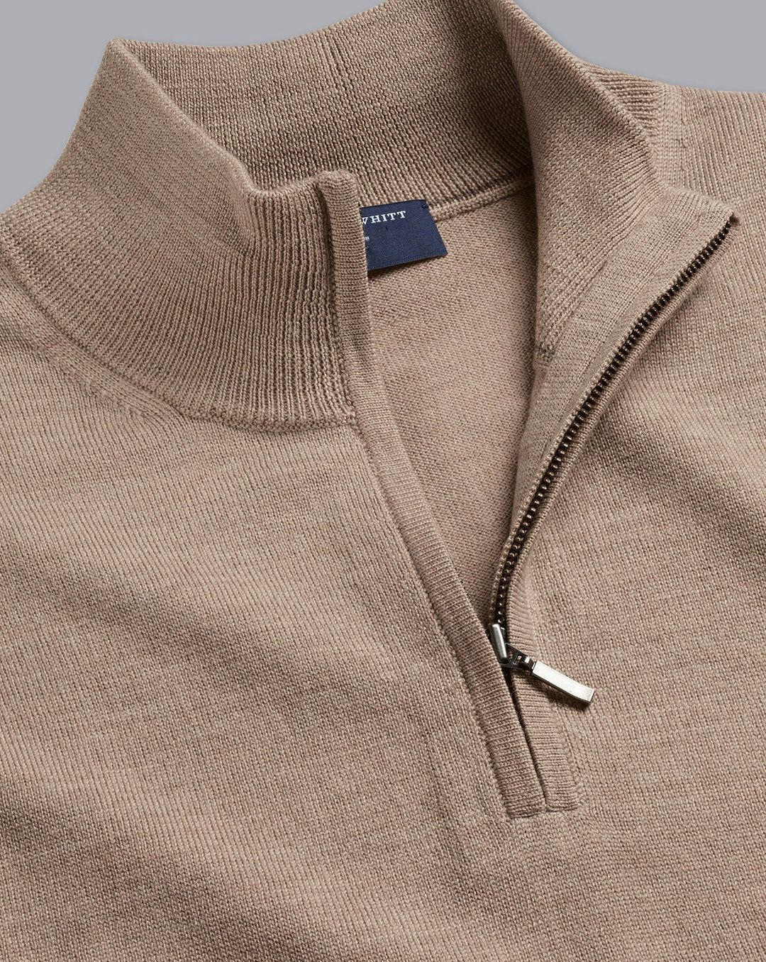 Oatmeal Pure Merino Zip Neck Jumper