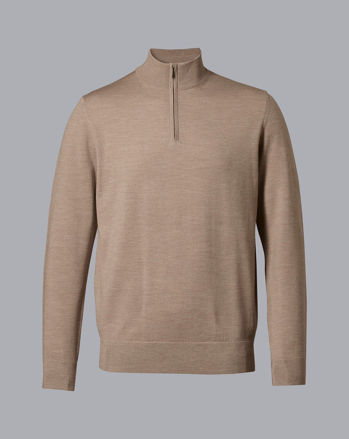 Oatmeal Pure Merino Zip Neck Jumper