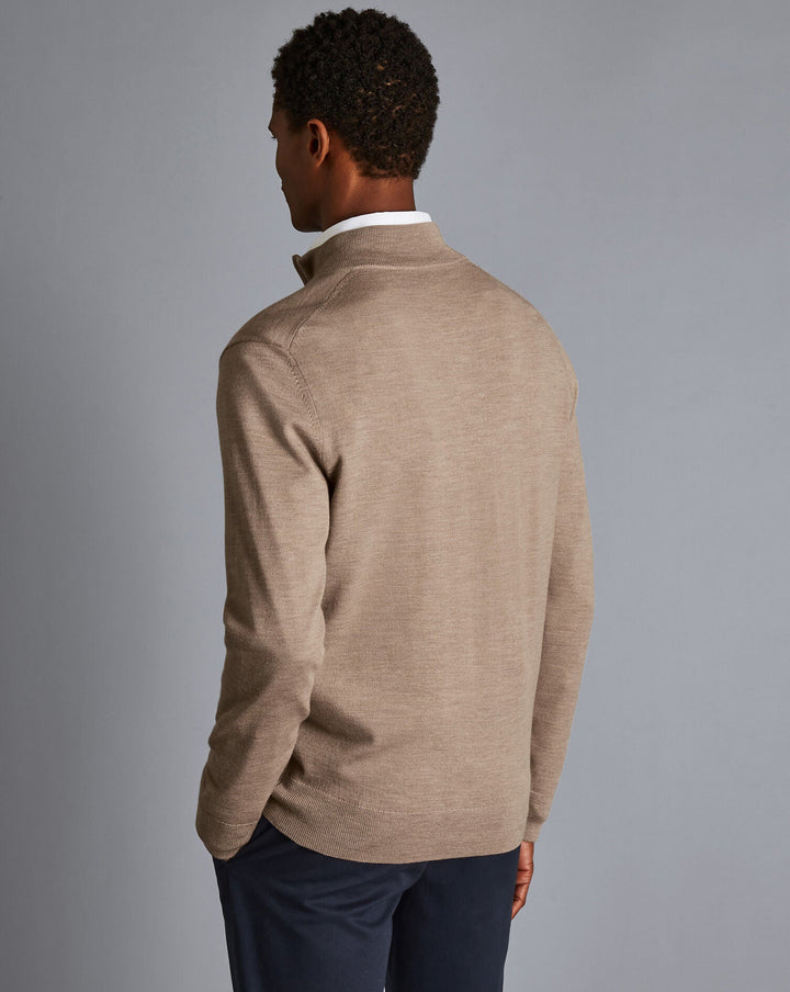 Oatmeal Pure Merino Zip Neck Jumper