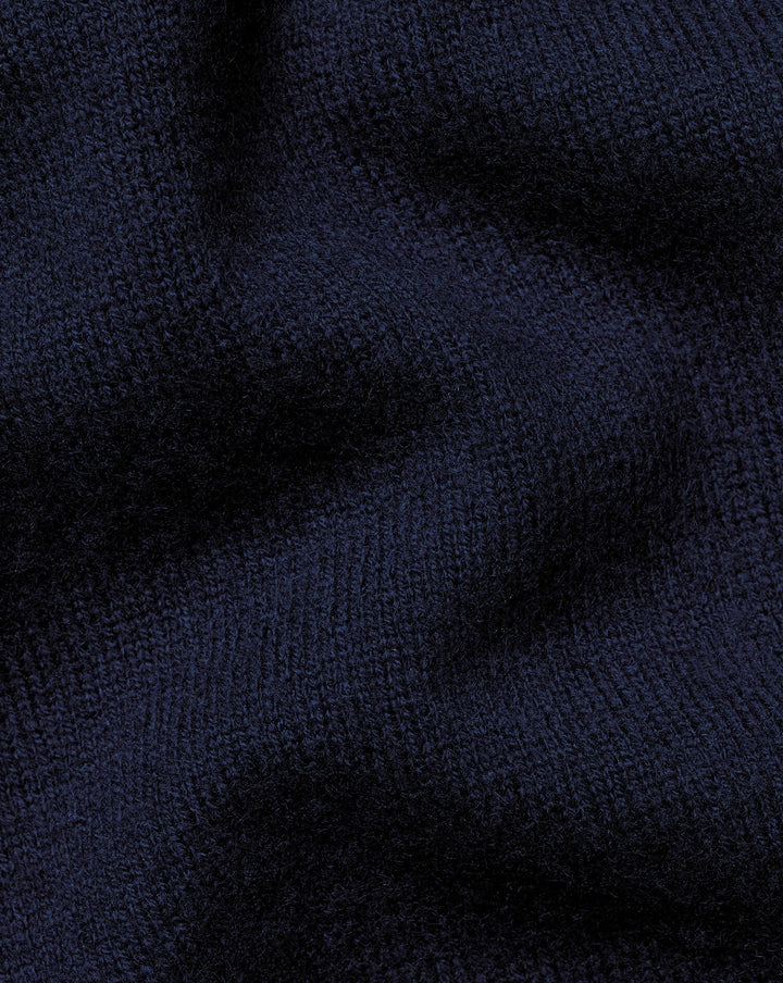 Navy Blue Merino/Cashmere Button Neck Jumper