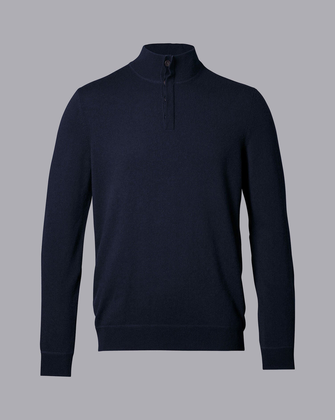 Navy Blue Merino/Cashmere Button Neck Jumper