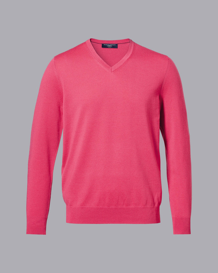 Bright Pink Pure Merino V Neck Jumper