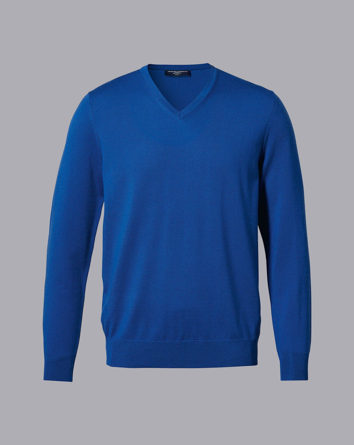 Ocean Blue Pure Merino V Neck Jumper