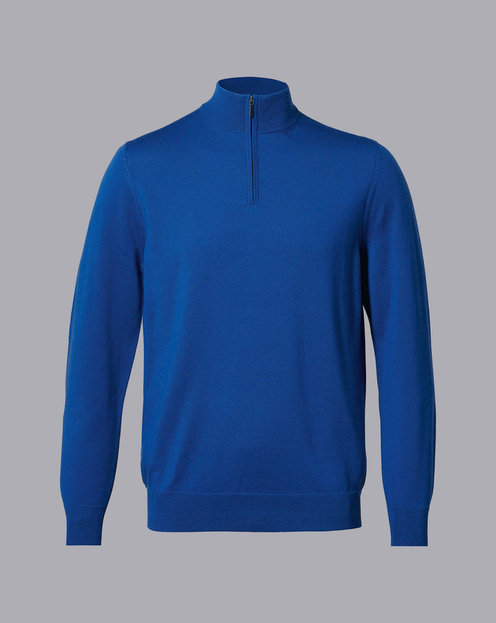 Charles Tyrwhitt Ocean Blue Pure Merino Zip Neck Jumper