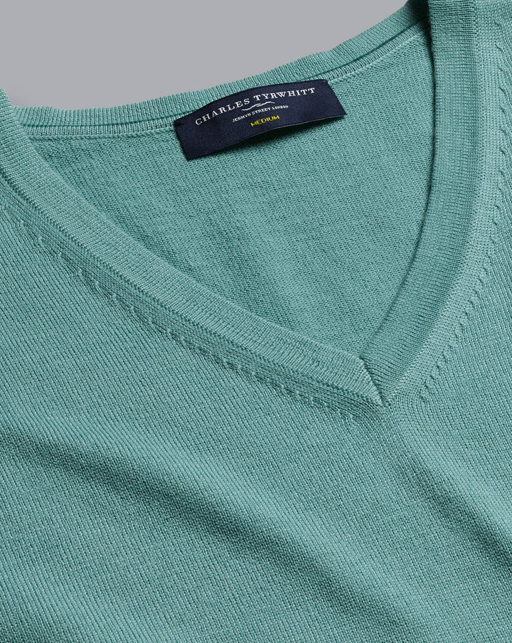 Aqua Green Pure Merino V Neck Jumper