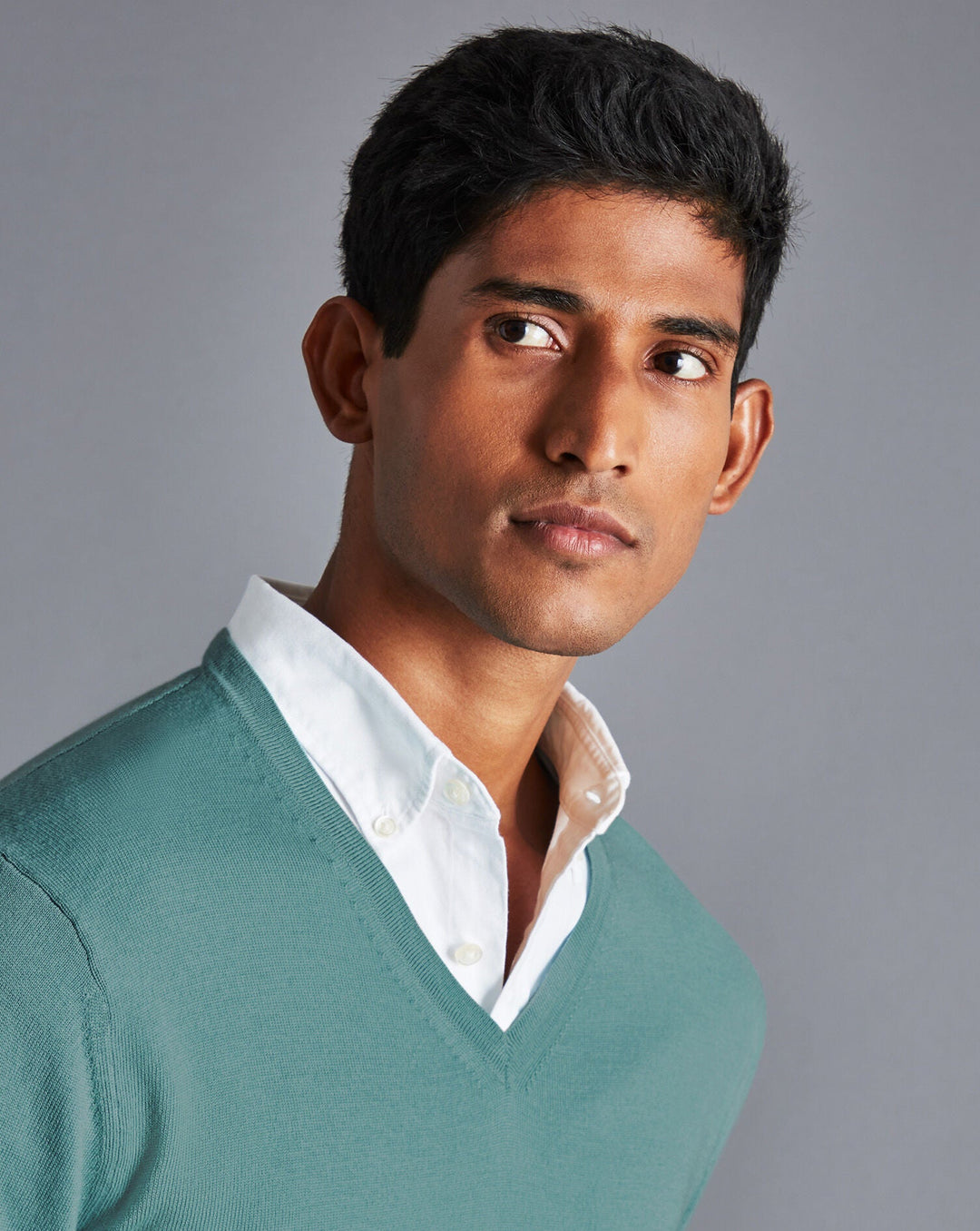 Aqua Green Pure Merino V Neck Jumper