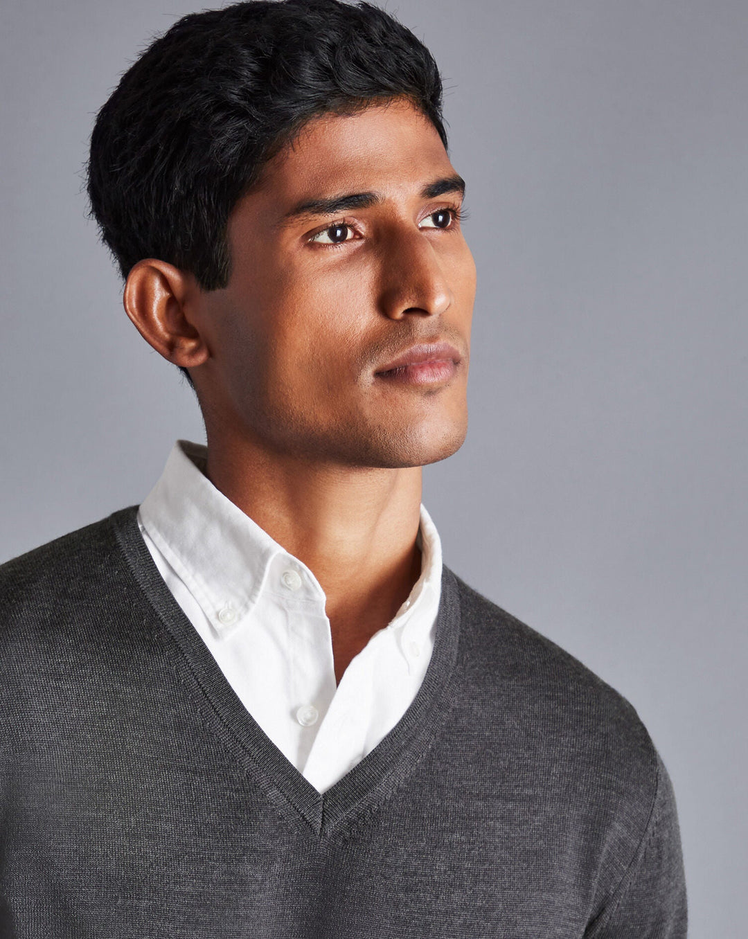 Charles Tyrwhitt Grey Pure Merino V Neck Jumper