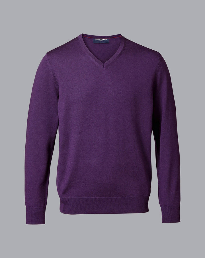 Charles Tyrwhitt Purple Pure Merino V Neck Jumper