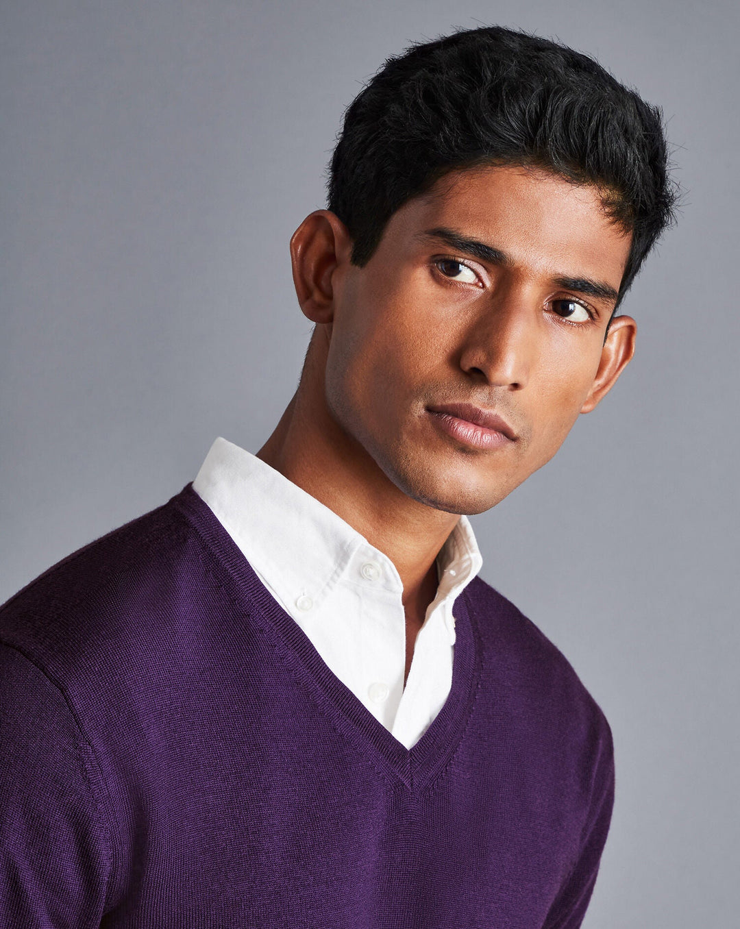 Charles Tyrwhitt Purple Pure Merino V Neck Jumper