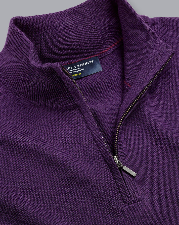 Charles Tyrwhitt Purple Pure Merino Zip Neck Jumper