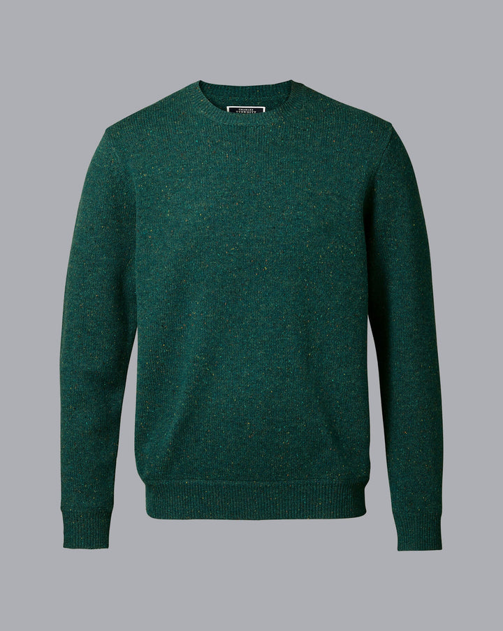 Teal Green Chunky Merino Donegal Crew Neck Jumper