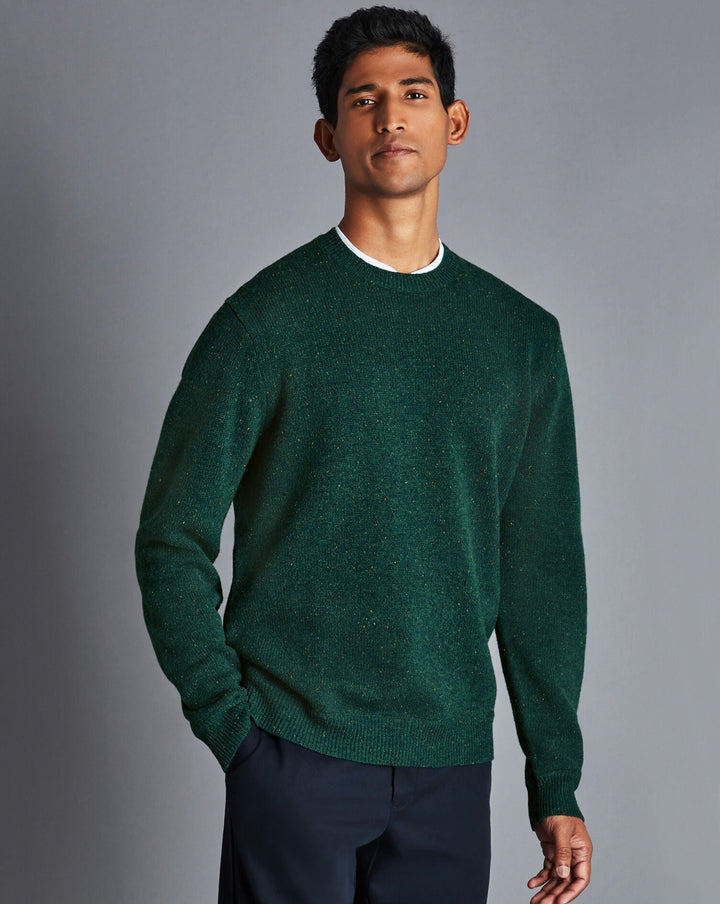 Charles Tyrwhitt Teal Green Chunky Merino Donegal Crew Neck Jumper