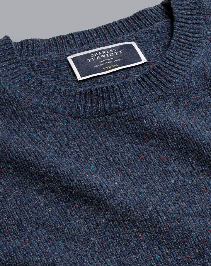 Navy Blue Chunky Merino Donegal Crew Neck Jumper