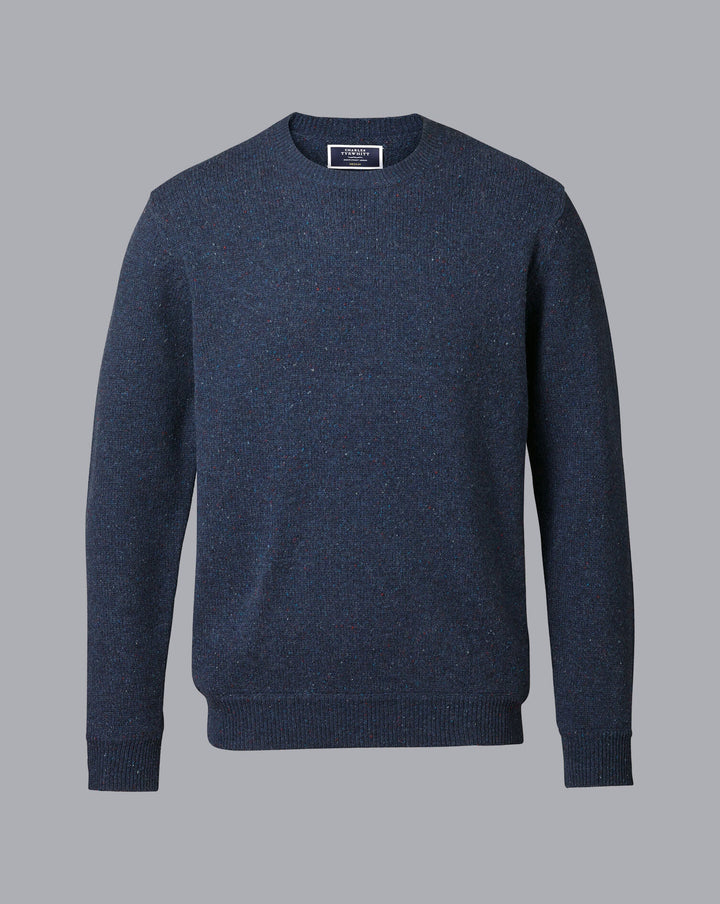 Navy Blue Chunky Merino Donegal Crew Neck Jumper