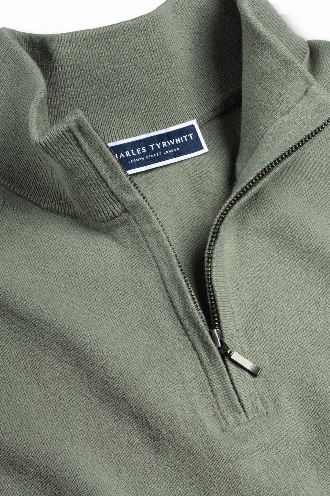 Sage Green  Combed Cotton Zip Neck Jumper