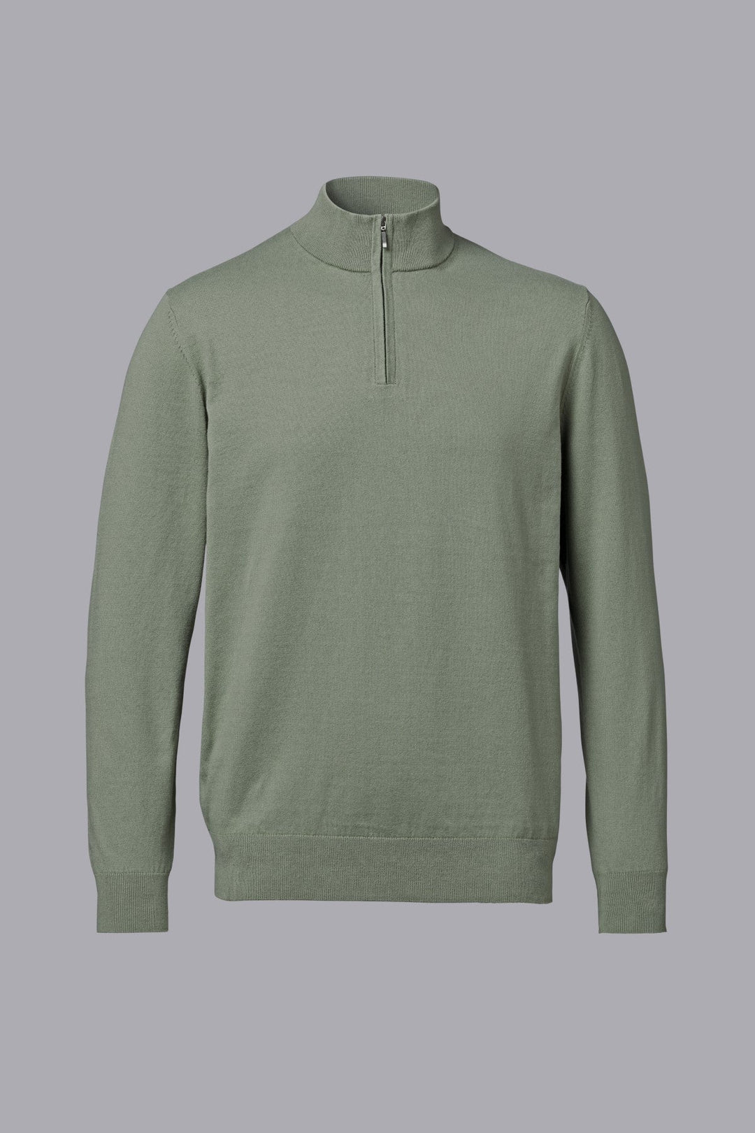Sage Green  Combed Cotton Zip Neck Jumper
