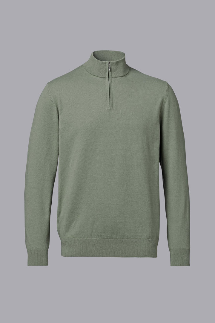 Sage Green  Combed Cotton Zip Neck Jumper