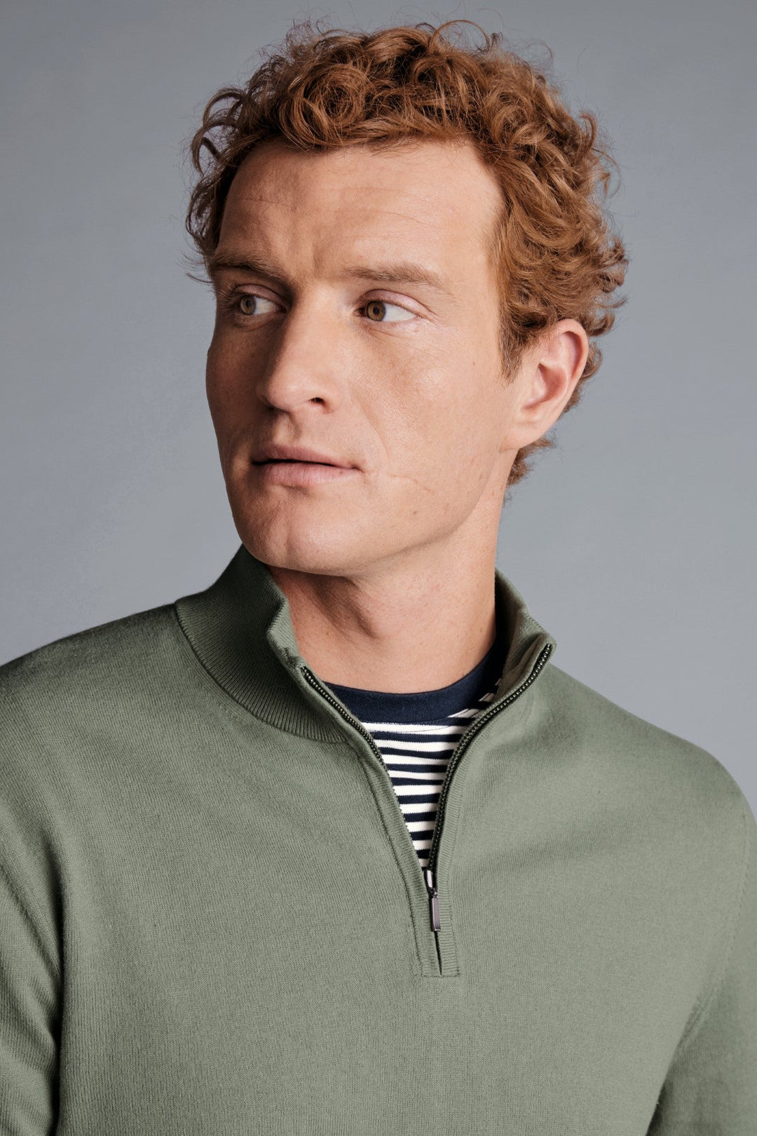 Sage Green  Combed Cotton Zip Neck Jumper
