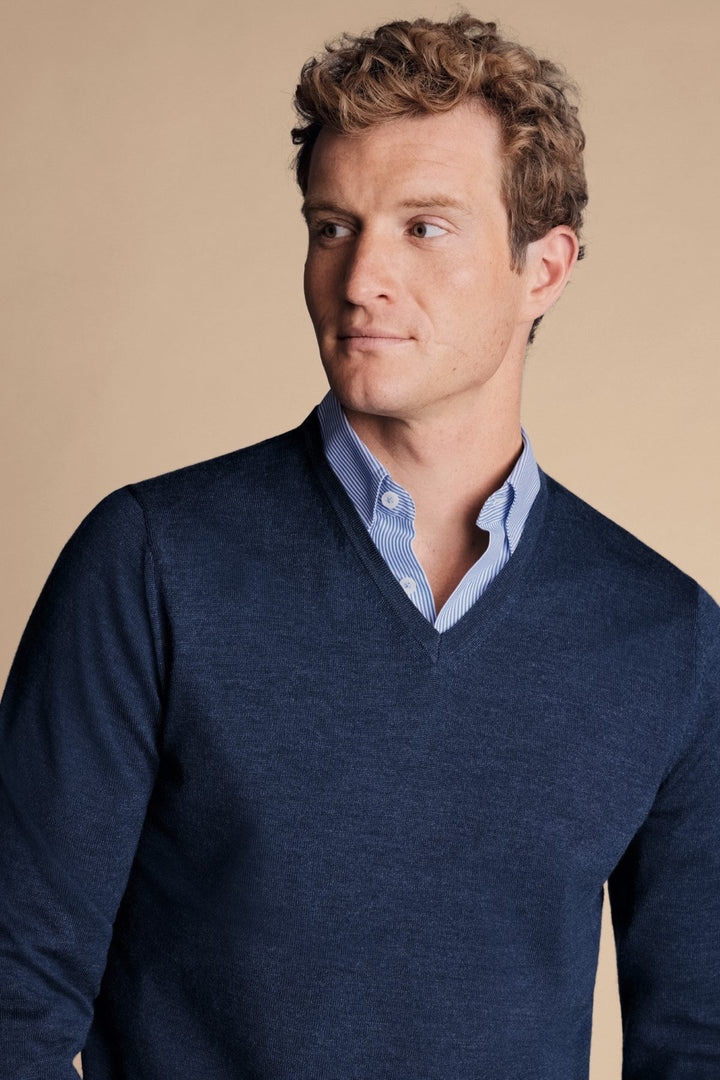 Ink Blue Pure Merino V Neck Jumper