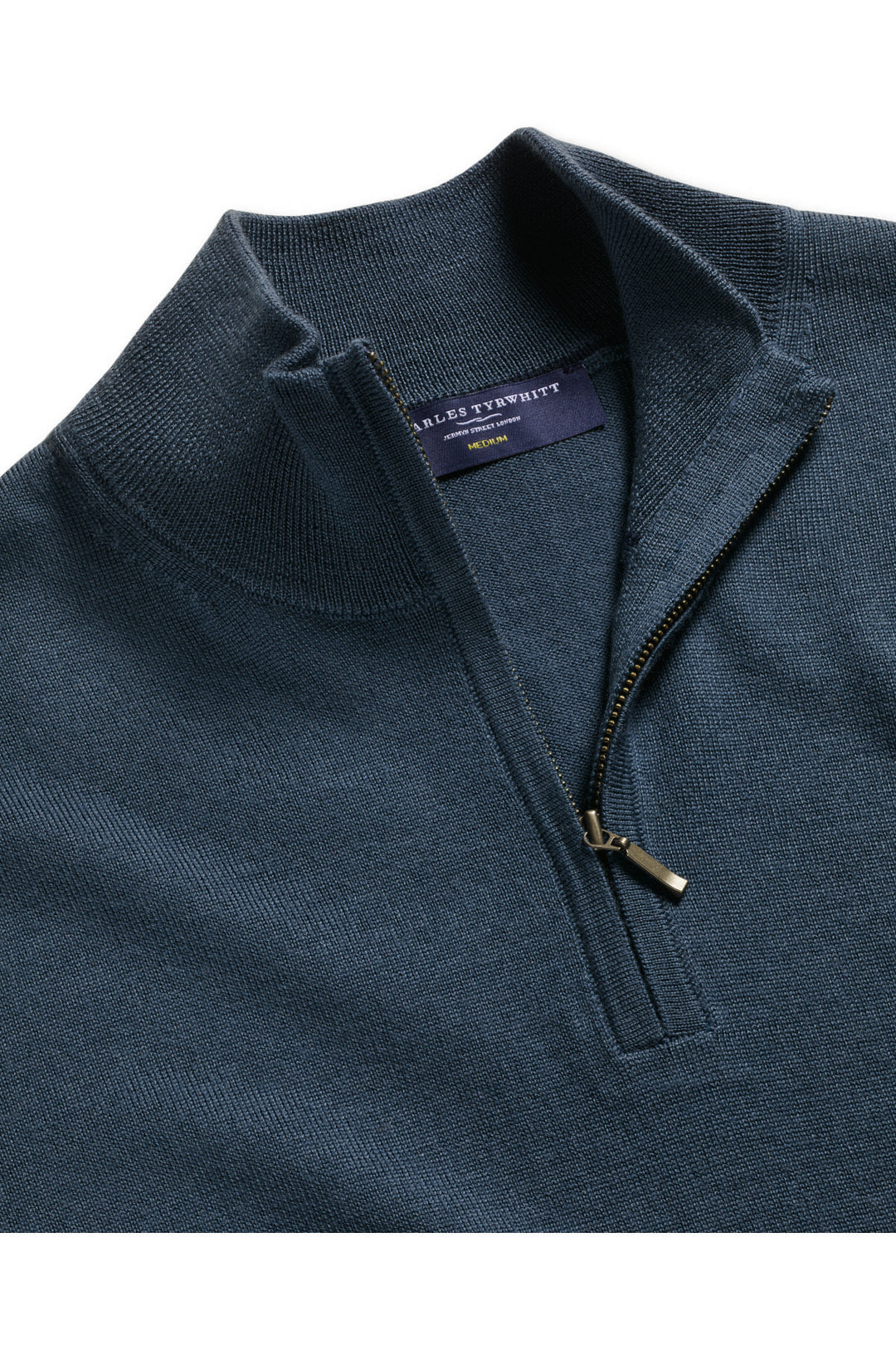 Petrol Blue Merino Zip Neck Jumper