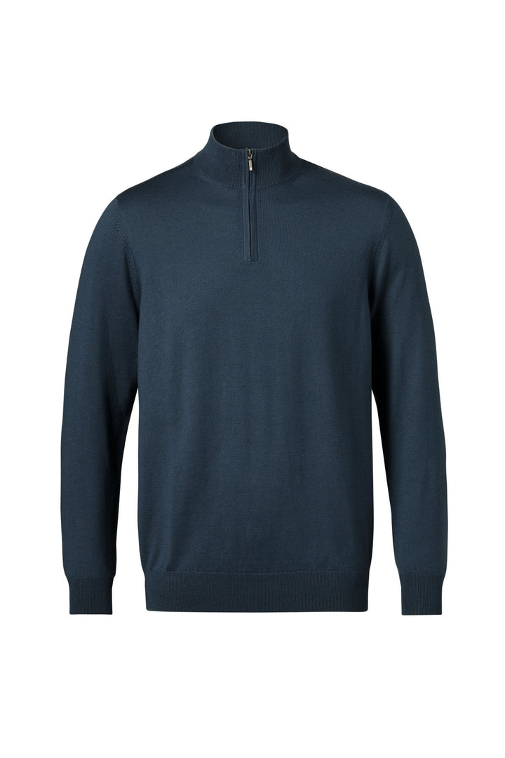 Petrol Blue Merino Zip Neck Jumper