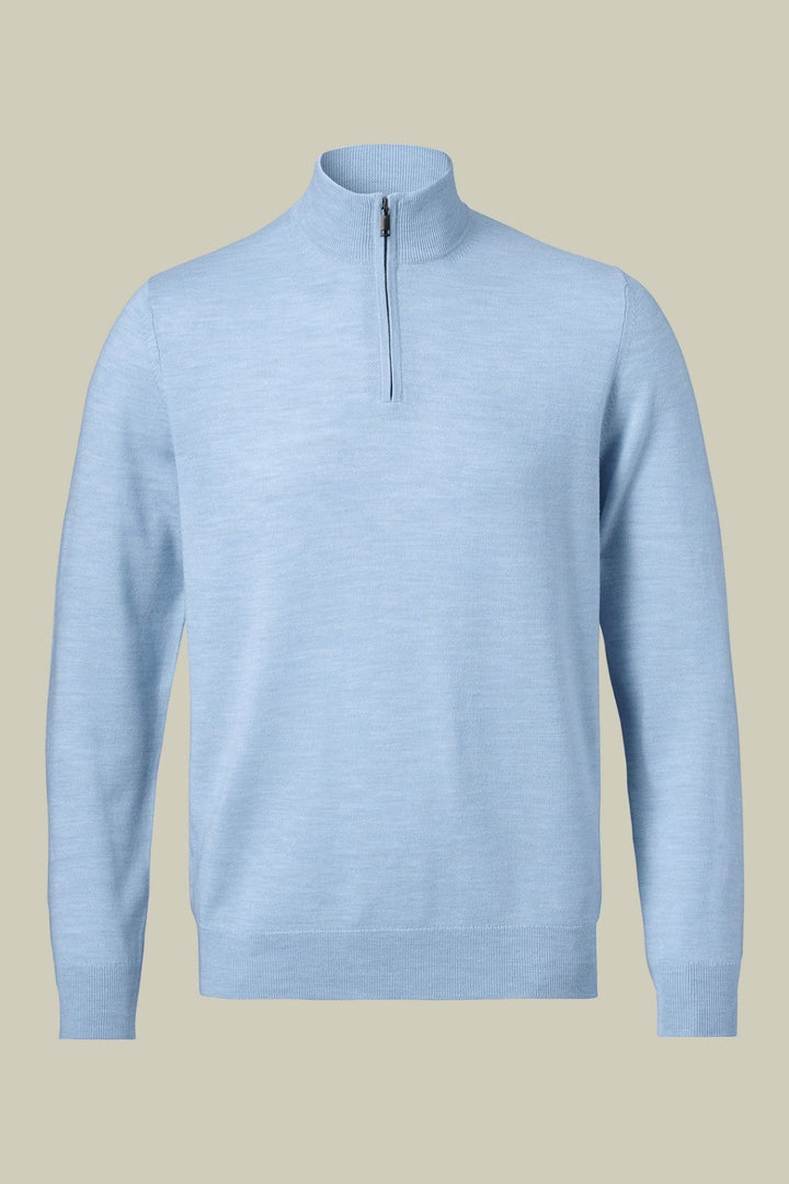 Sky Blue Merino Zip Neck Jumper