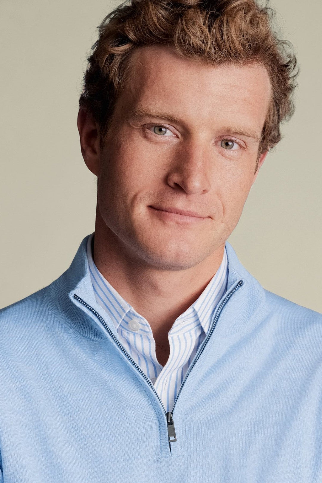 Sky Blue Merino Zip Neck Jumper