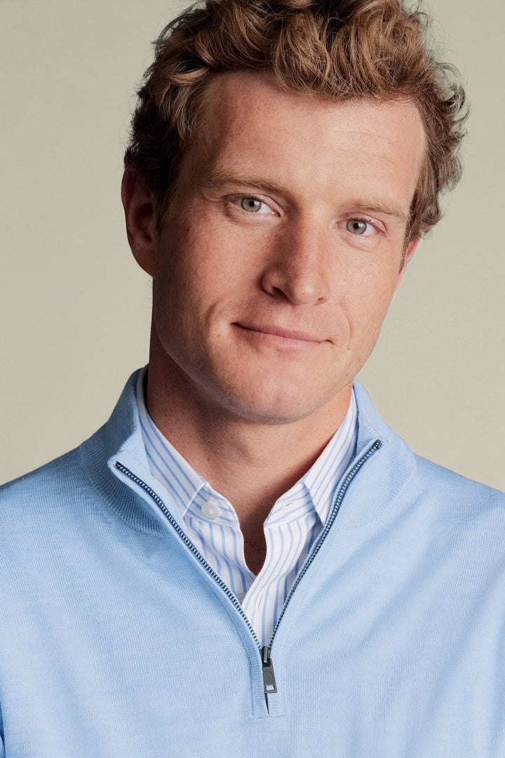 Sky Blue Merino Zip Neck Jumper