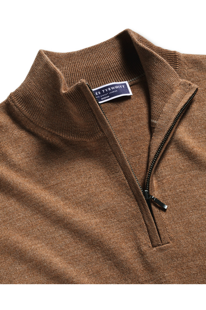 Sand Merino Zip Neck Jumper