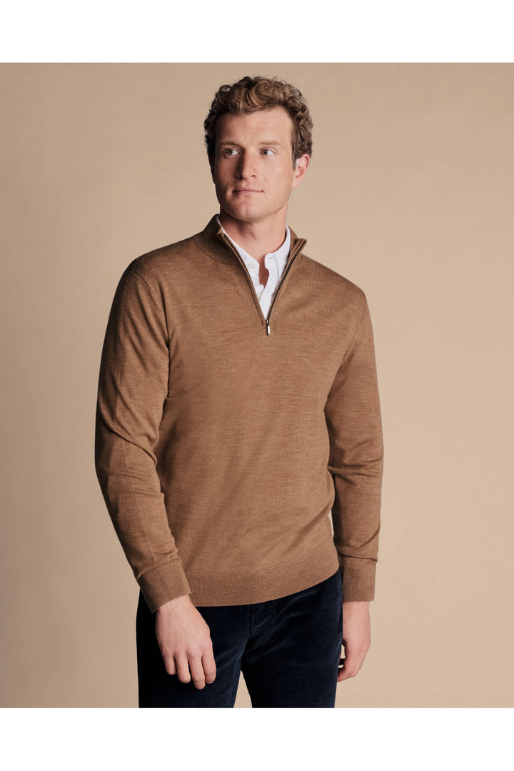 Sand Merino Zip Neck Jumper