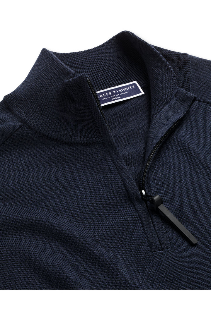 Navy Blue Performance Merino Zip Neck Jumper