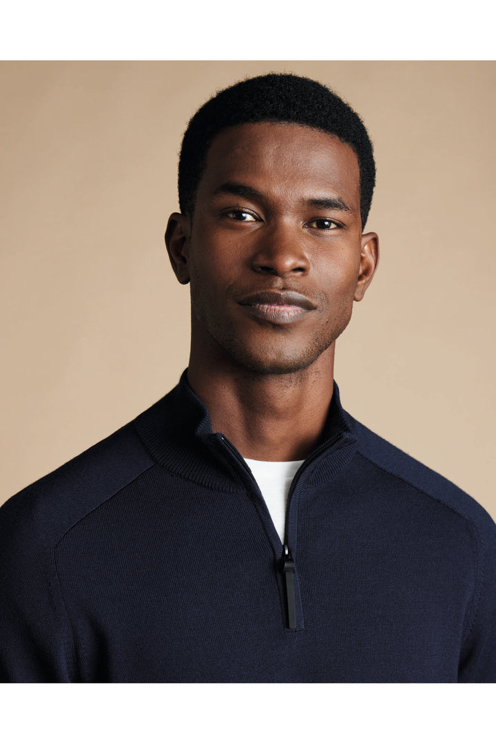 Navy Blue Performance Merino Zip Neck Jumper