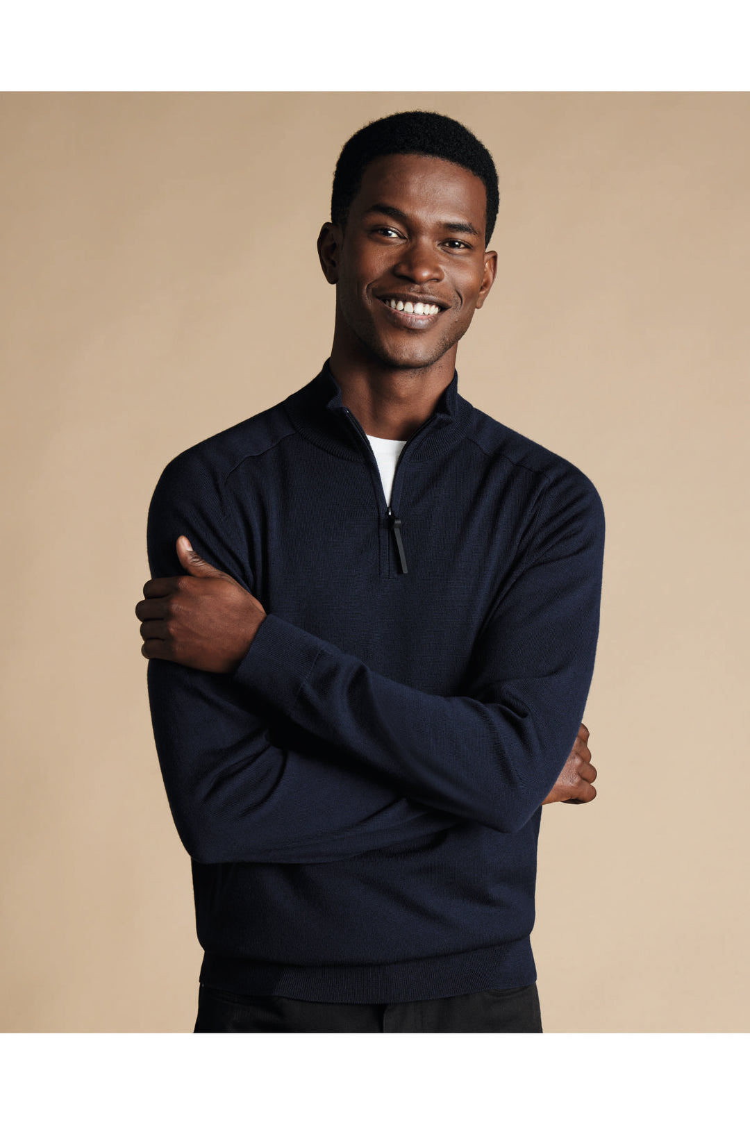 Navy Blue Performance Merino Zip Neck Jumper