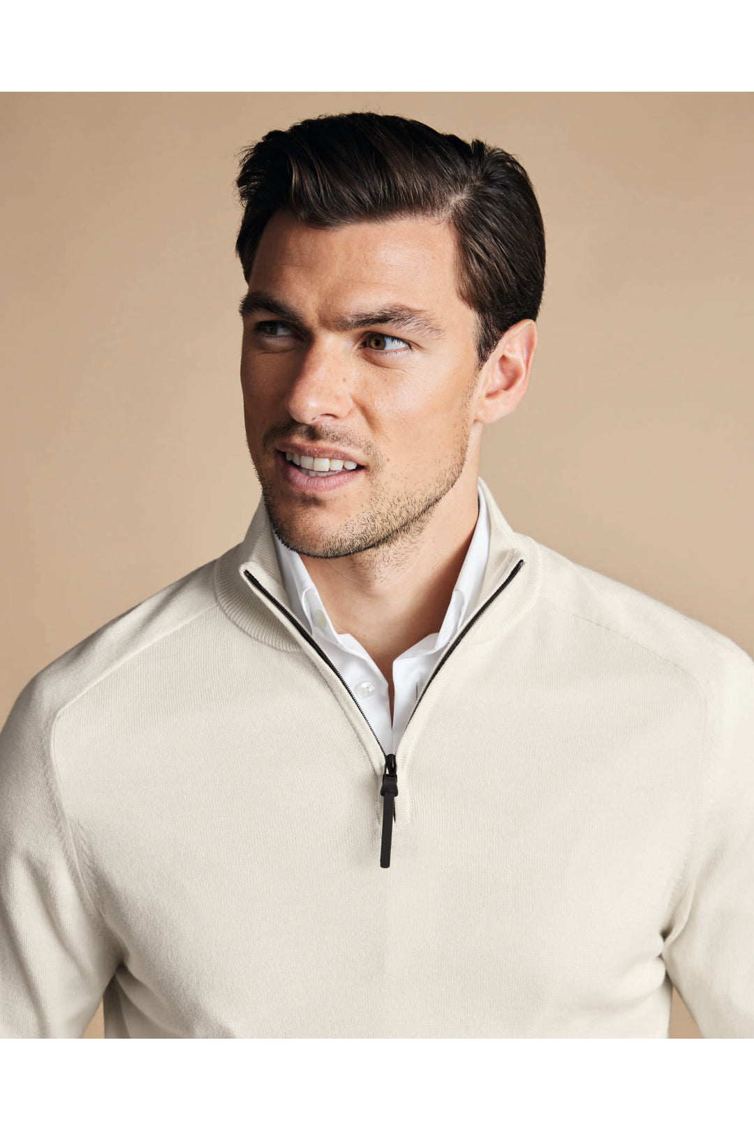 Ivory Performance Merino Zip Neck Jumper