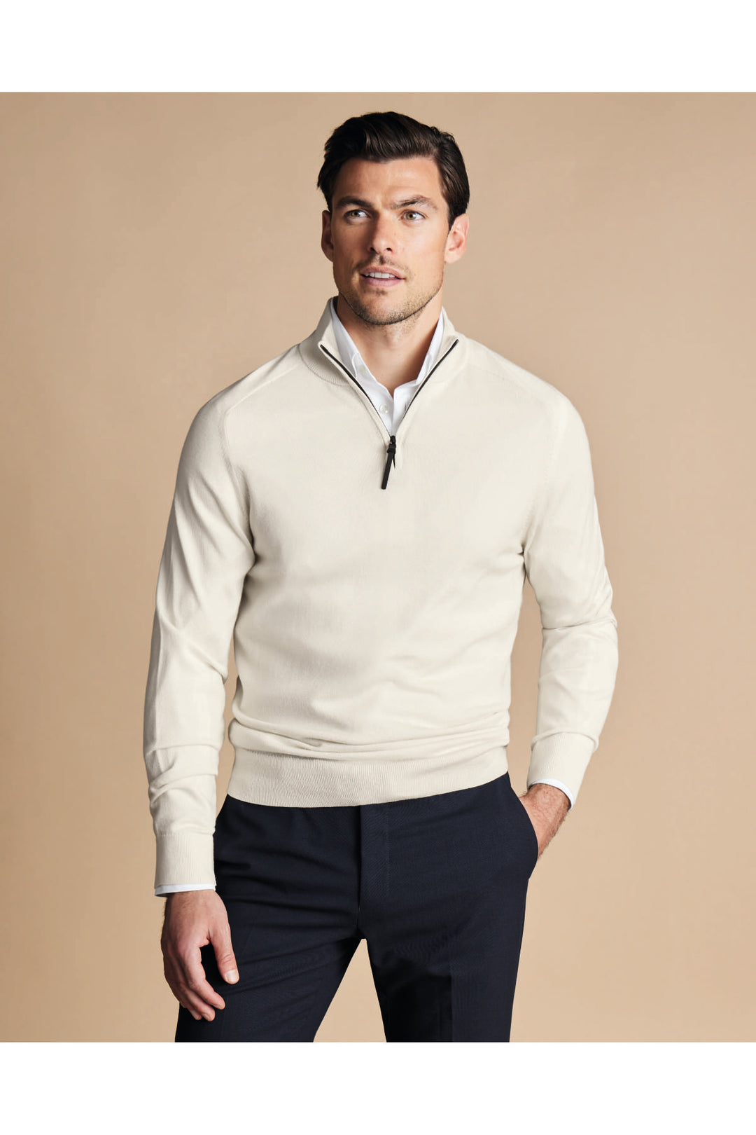 Ivory Performance Merino Zip Neck Jumper