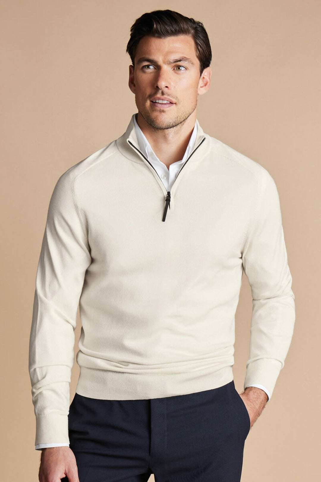 Ivory Performance Merino Zip Neck Jumper