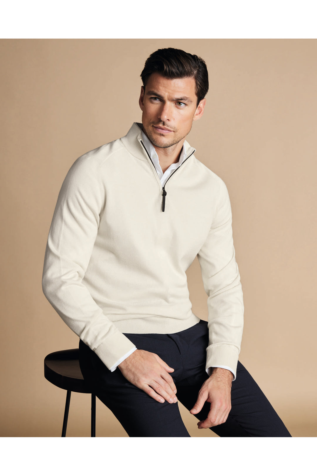 Ivory Performance Merino Zip Neck Jumper