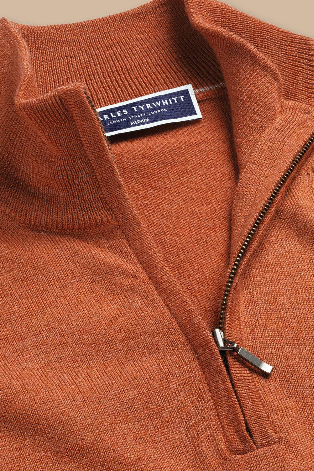Orange Merino Zip Neck Jumper