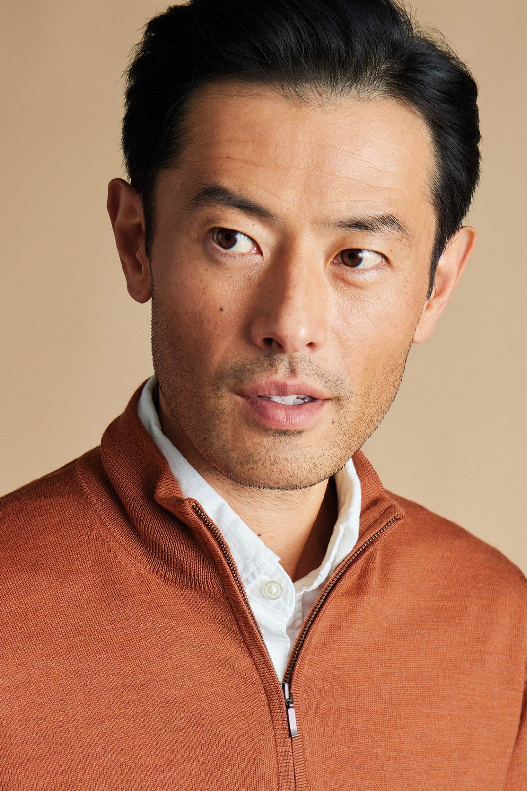 Orange Merino Zip Neck Jumper