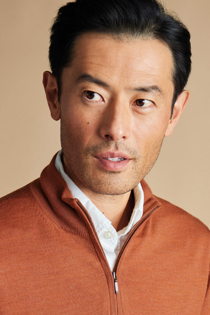 Orange Merino Zip Neck Jumper