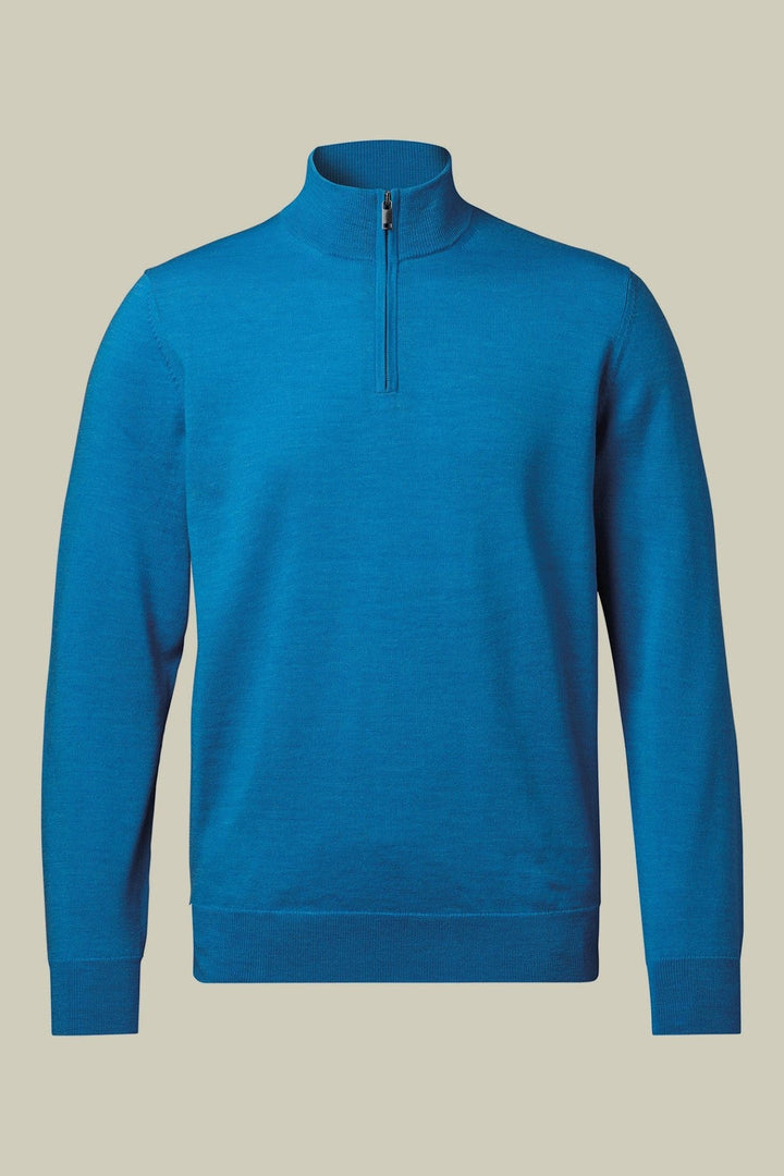 Bright Blue Merino Zip Neck Jumper
