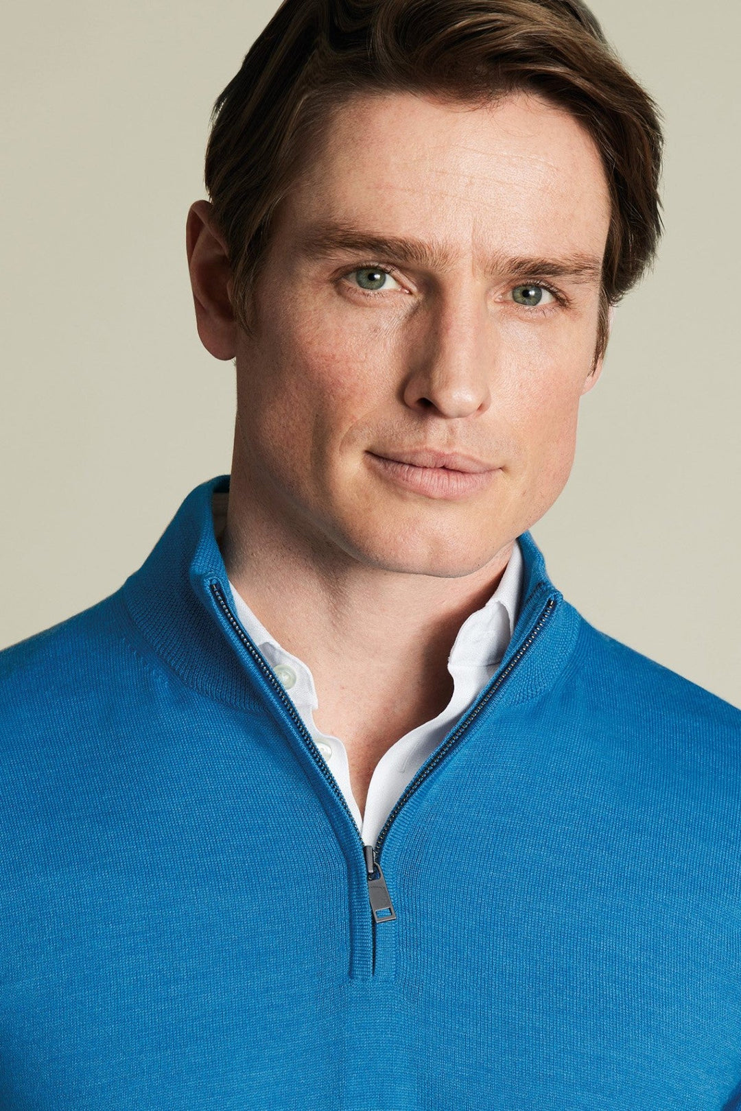 Bright Blue Merino Zip Neck Jumper