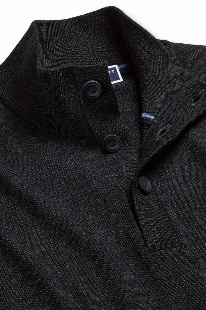 Charcoal Grey Pure Merino Button Neck Jumper
