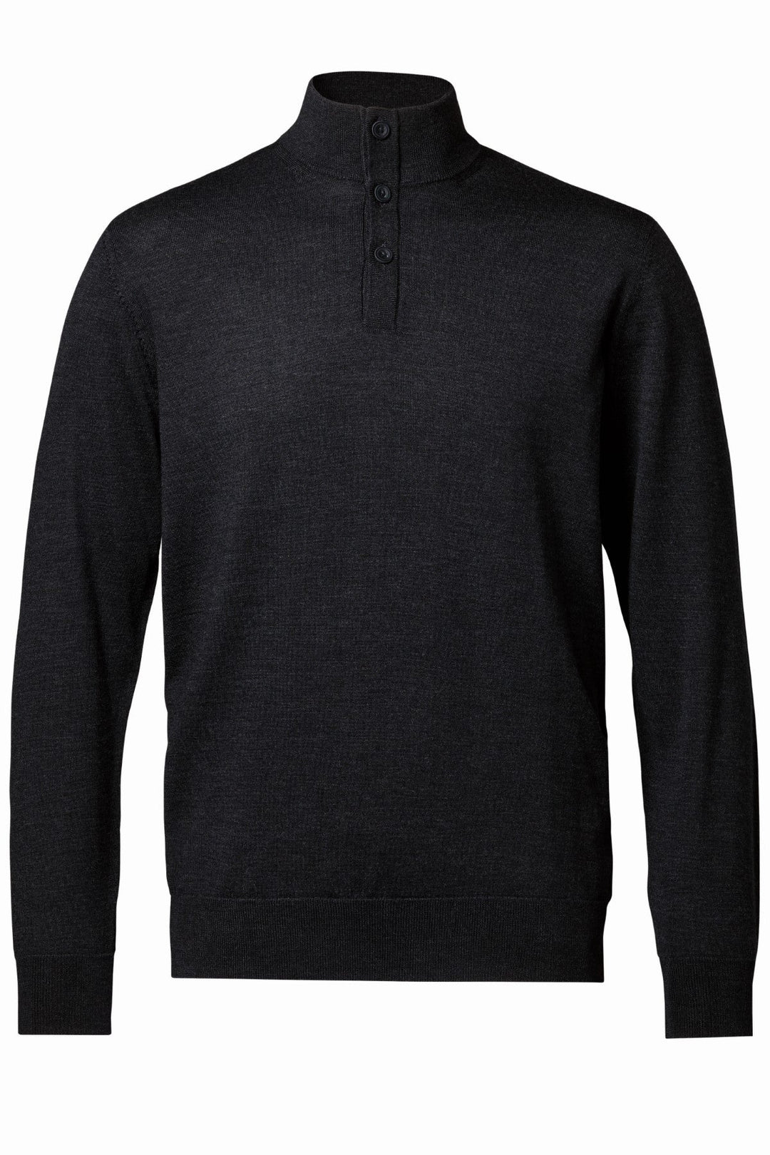 Charcoal Grey Pure Merino Button Neck Jumper