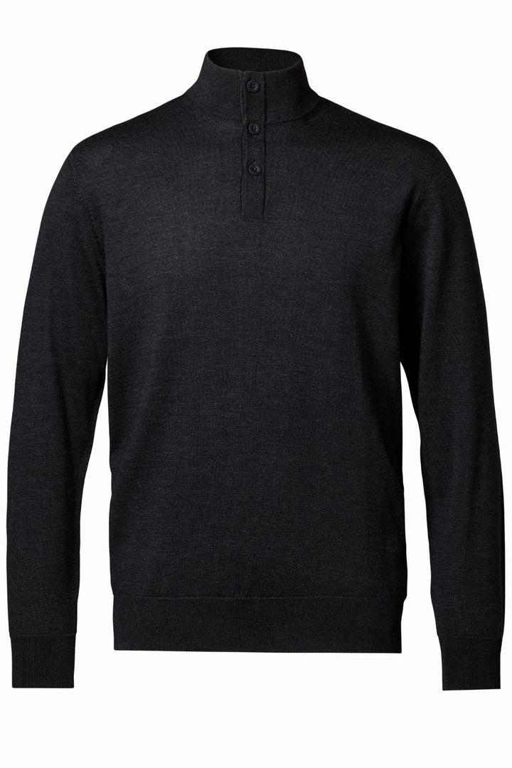 Charcoal Grey Pure Merino Button Neck Jumper