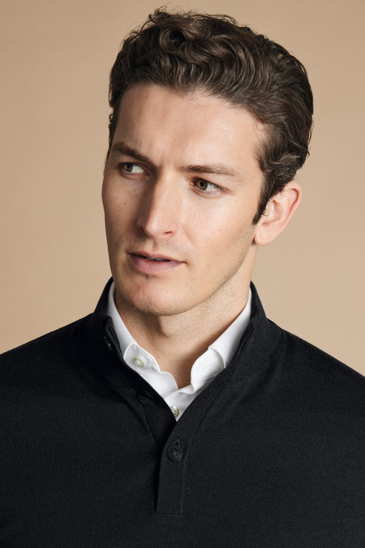 Charcoal Grey Pure Merino Button Neck Jumper