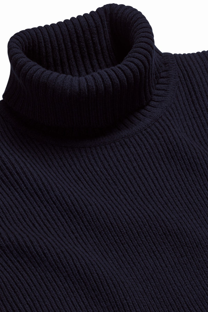 Navy Blue Chunky Merino Roll Neck